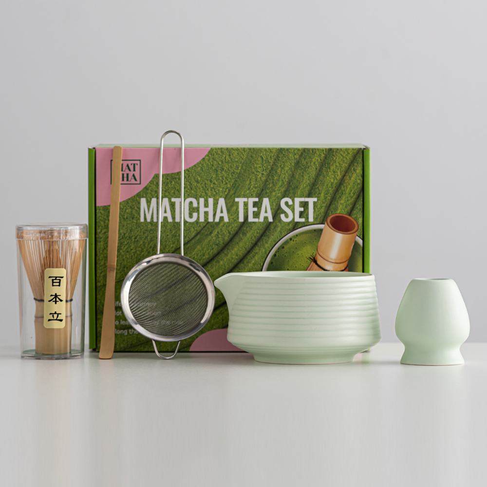 Ceramic Matcha Bowl with Spout, Matcha Brush, Tea Whisk, and Matcha Bowl Set