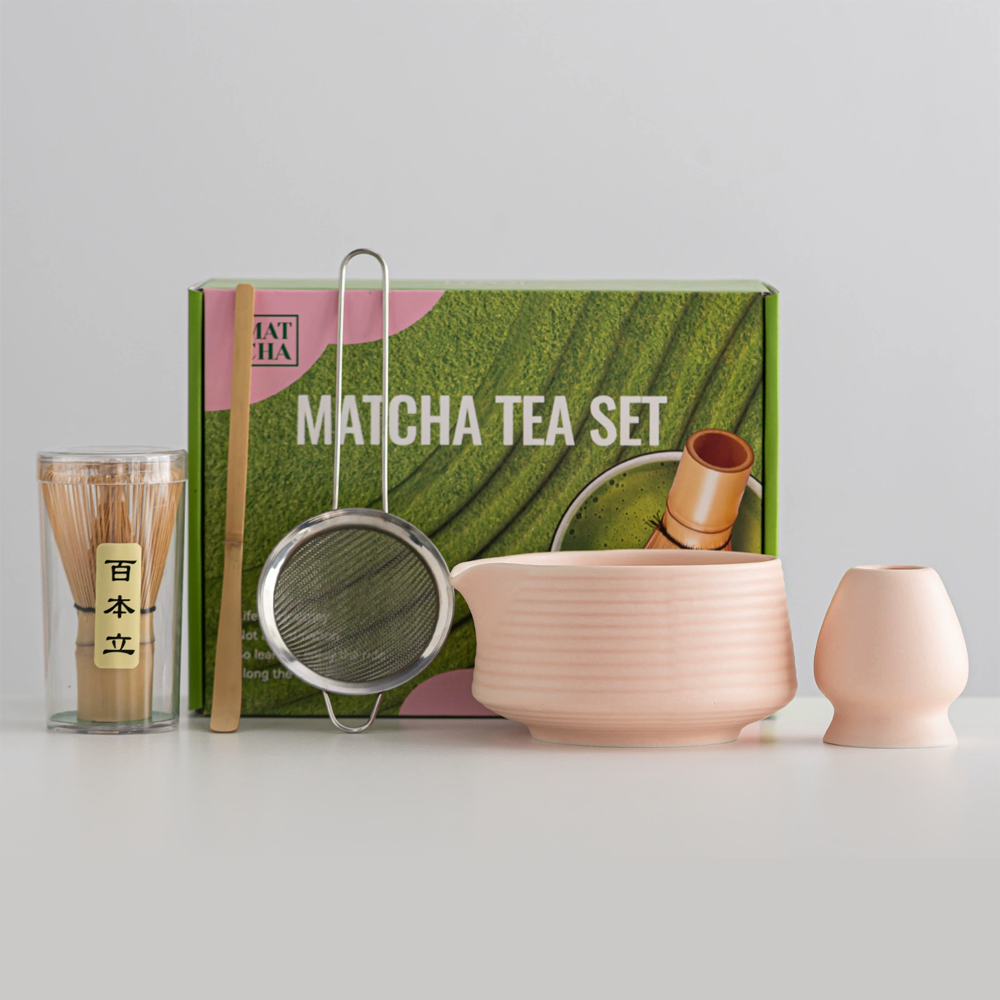 Ceramic Matcha Bowl with Spout, Matcha Brush, Tea Whisk, and Matcha Bowl Set