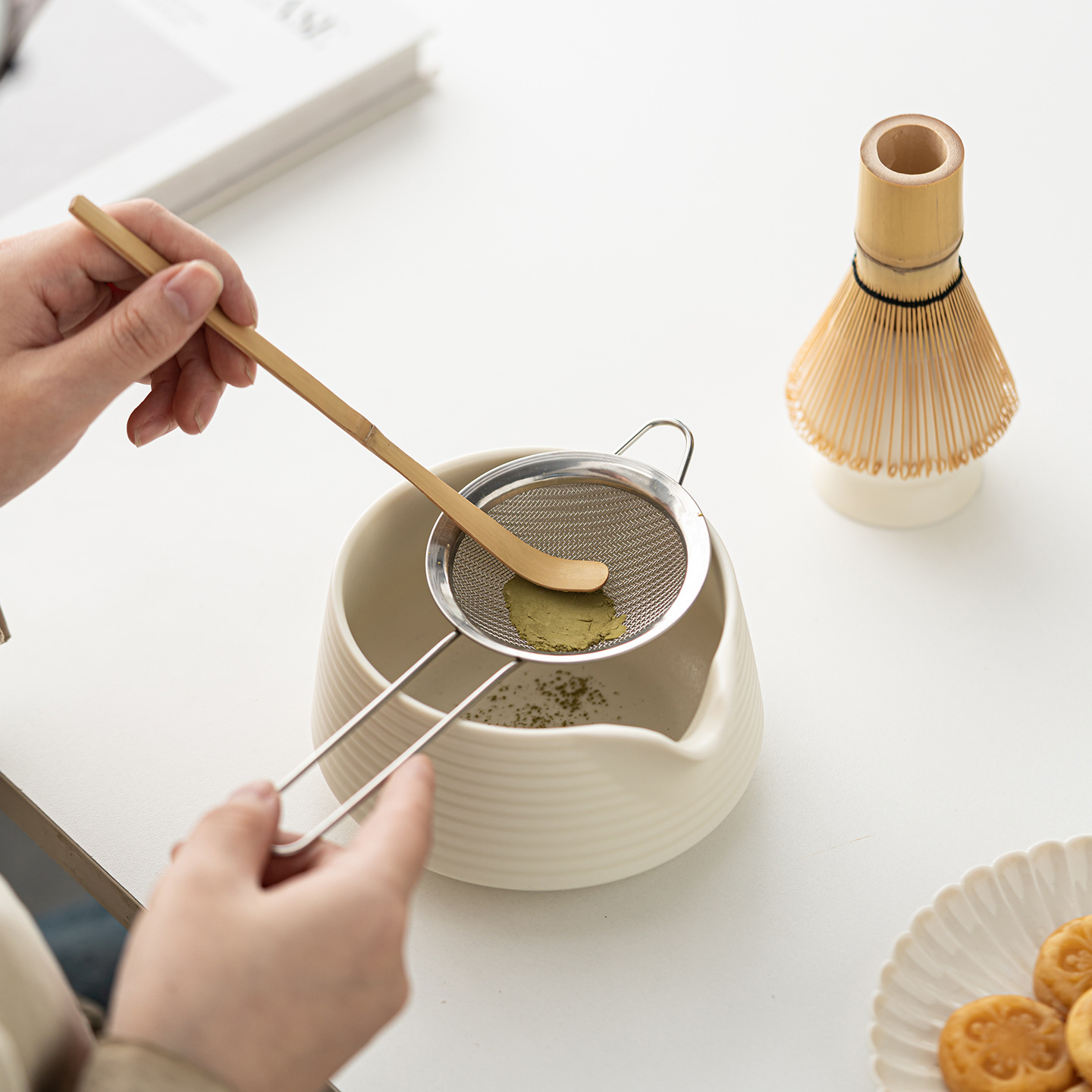 Ceramic Matcha Bowl with Spout, Matcha Brush, Tea Whisk, and Matcha Bowl Set