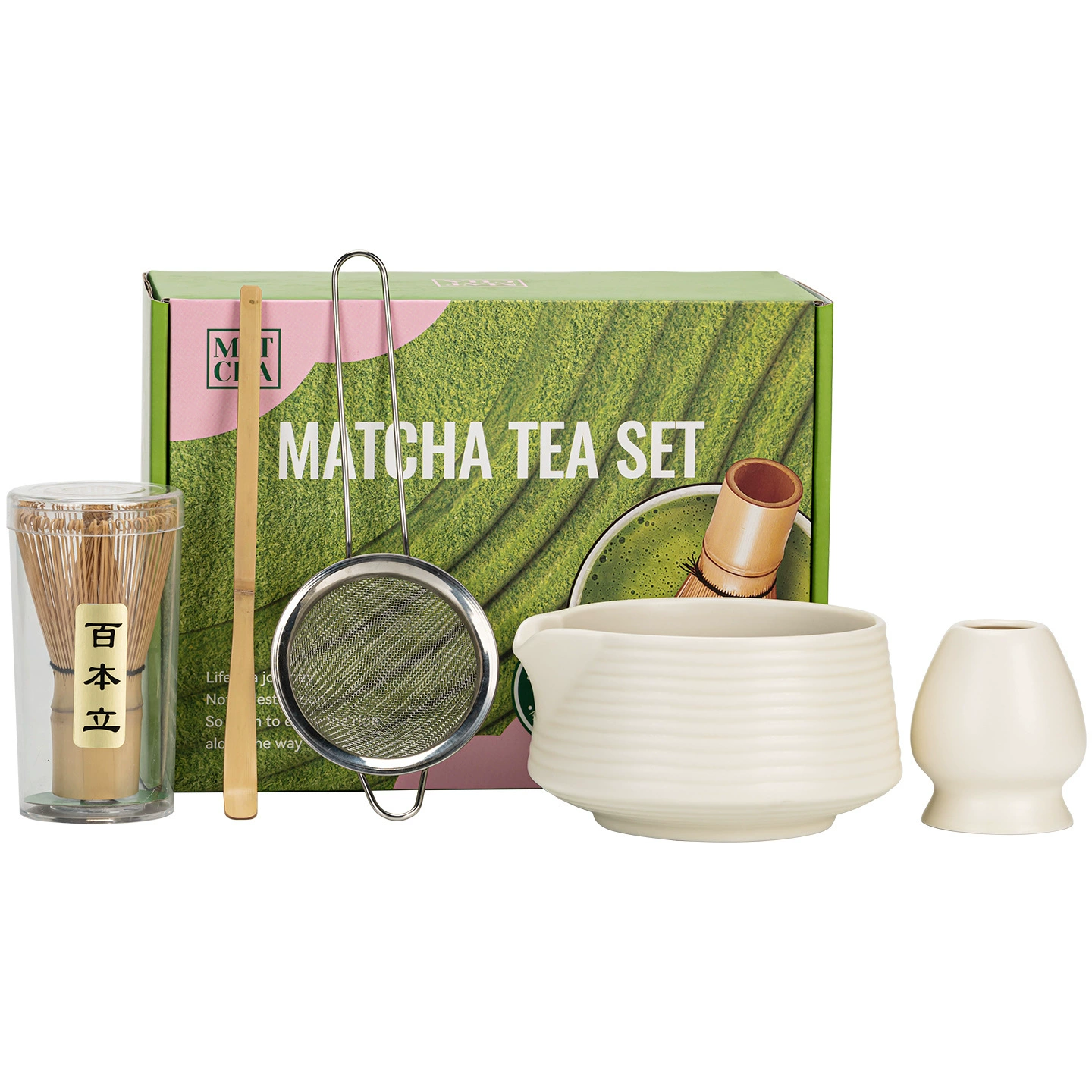 Ceramic Matcha Bowl with Spout, Matcha Brush, Tea Whisk, and Matcha Bowl Set
