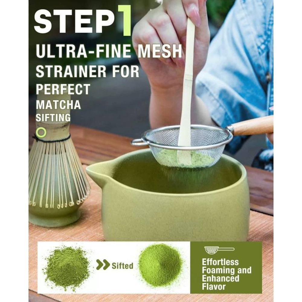 Matte Green Ceramic Matcha Whisk Stand & Traditional Japanese Tea Tool, Green Gift Box Set