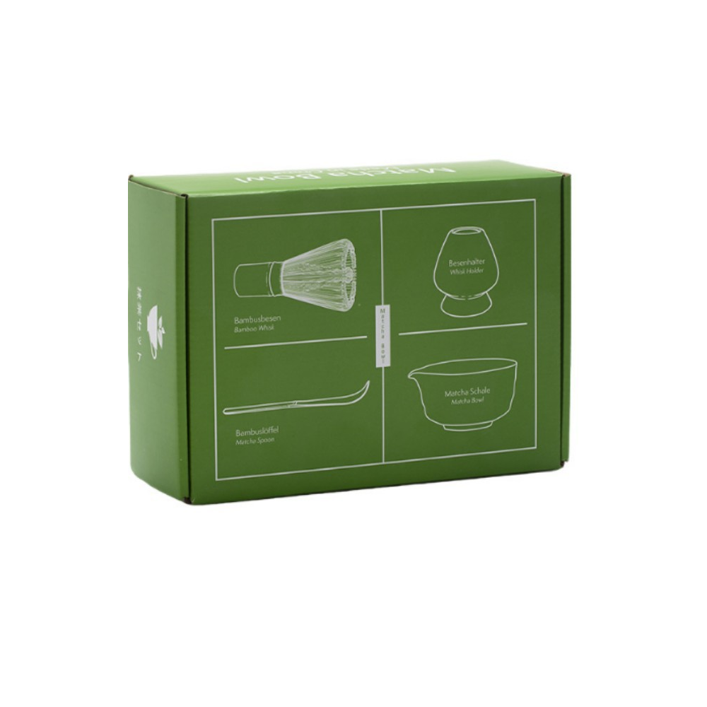 Matte Green Ceramic Matcha Whisk Stand & Traditional Japanese Tea Tool, Green Gift Box Set