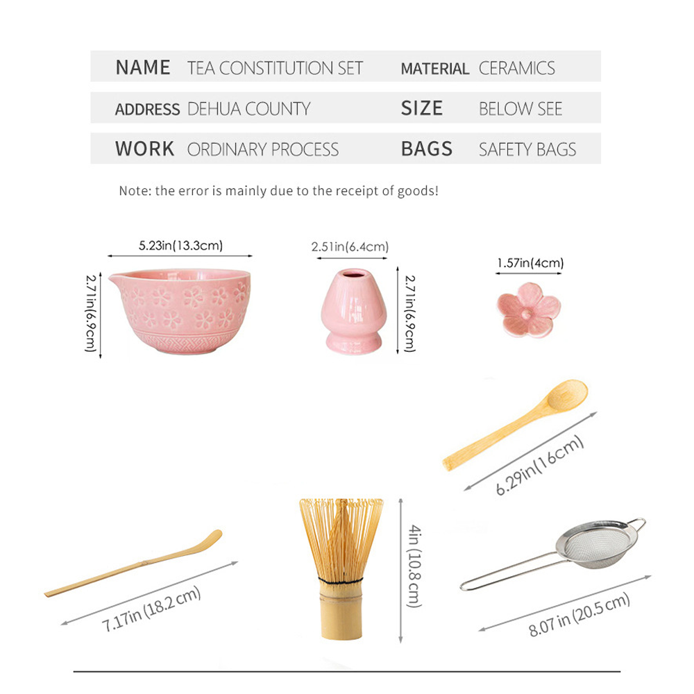 Pink Gradient & Sakura Ceramic Matcha Bowls - 4 to 8 Piece Sets in Elegant Leather Cases