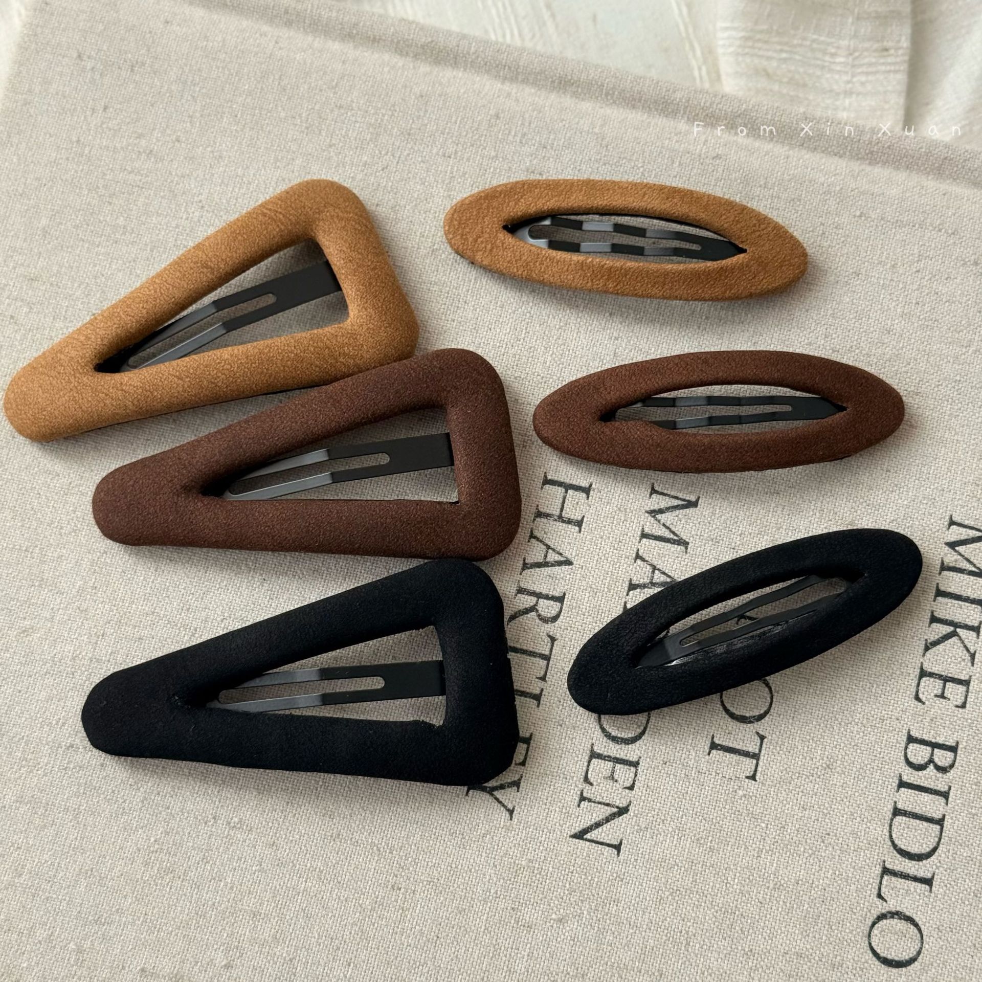 N-Velvet Matte Hair Clips Set - Geometric Snap Barrettes in Earthy Tones