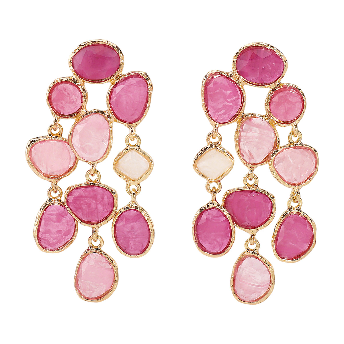 Colorful Resin Drop Earrings - Gold Plated Chandelier with Multi-Tone Gem Accents