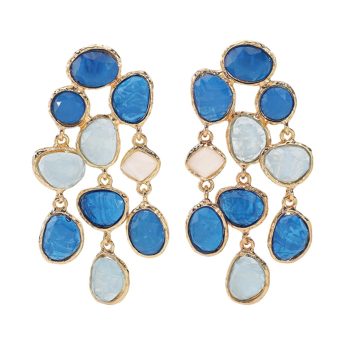 Colorful Resin Drop Earrings - Gold Plated Chandelier with Multi-Tone Gem Accents