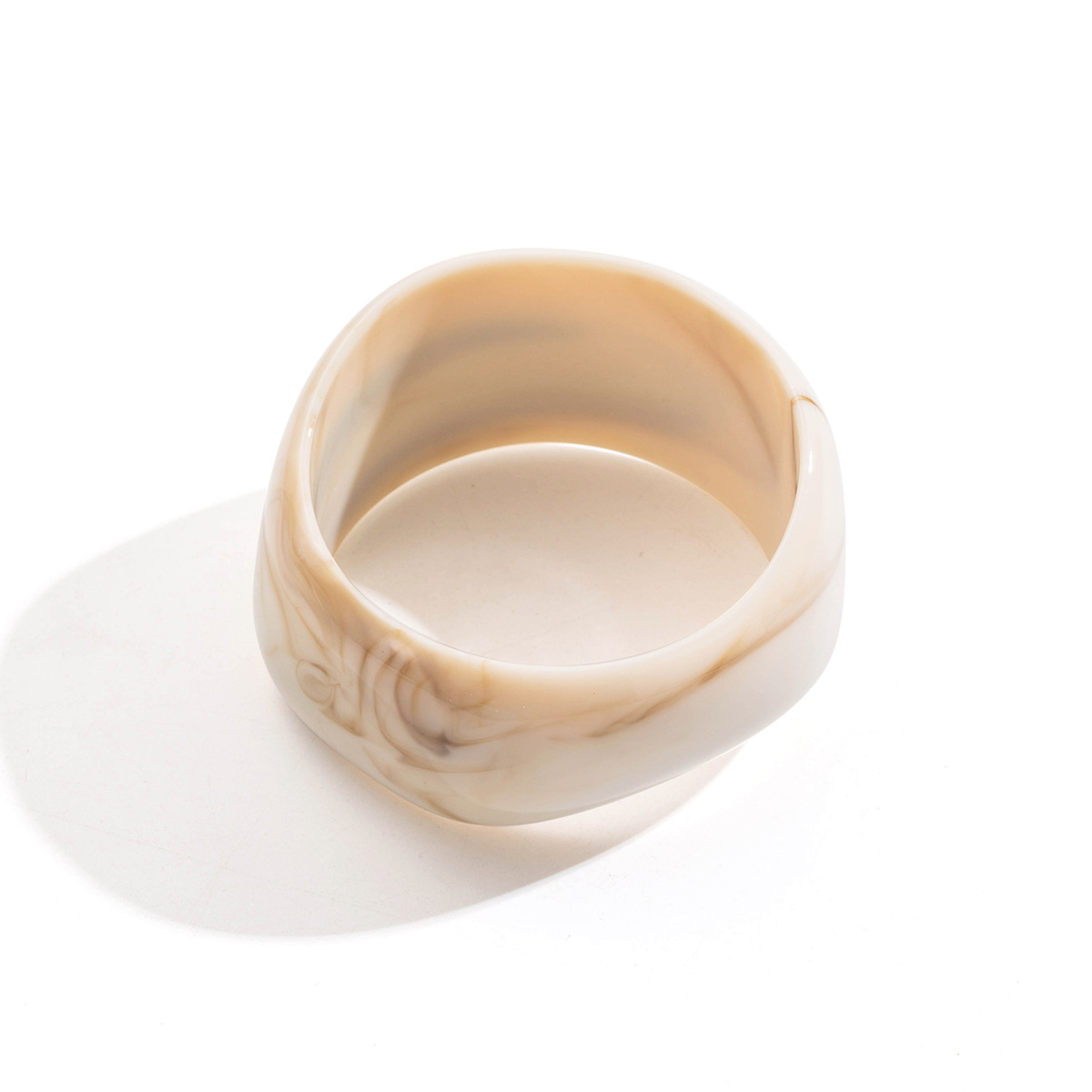 Abstract Resin Bangle Bracelet Set - Gold Plated Wave & Solid Designs in Cream, Amber & Metallic Tones