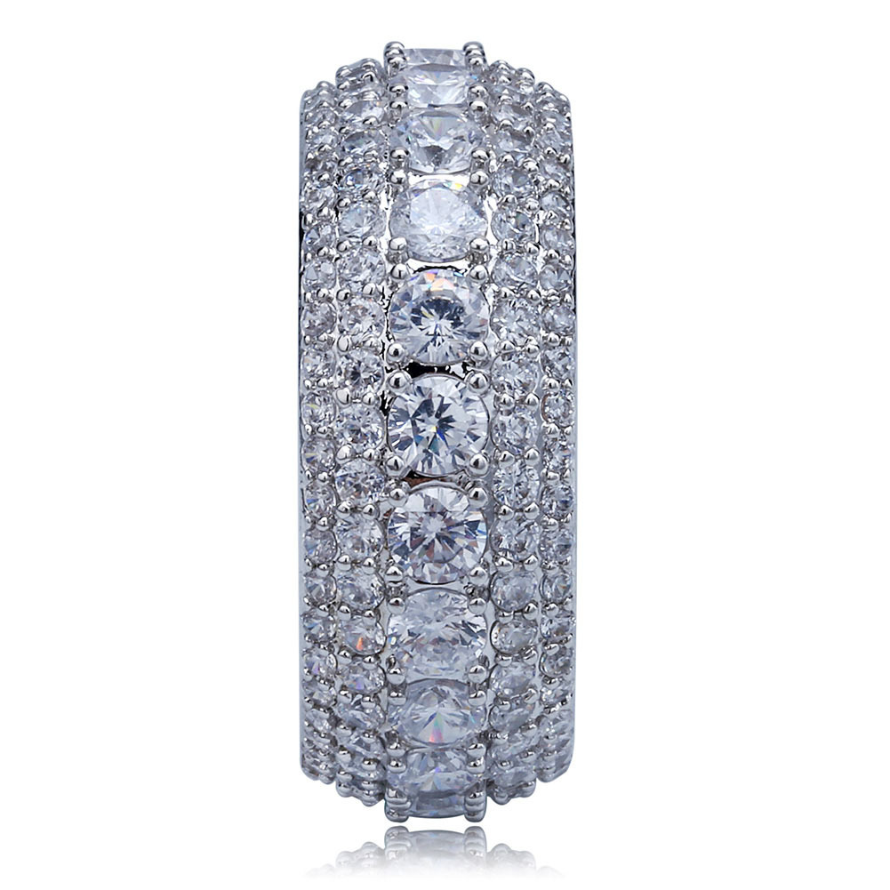 Full Pave Crystal Band Ring - Gold/Silver Plated Eternity Style with Sparkling Baguette Inlays