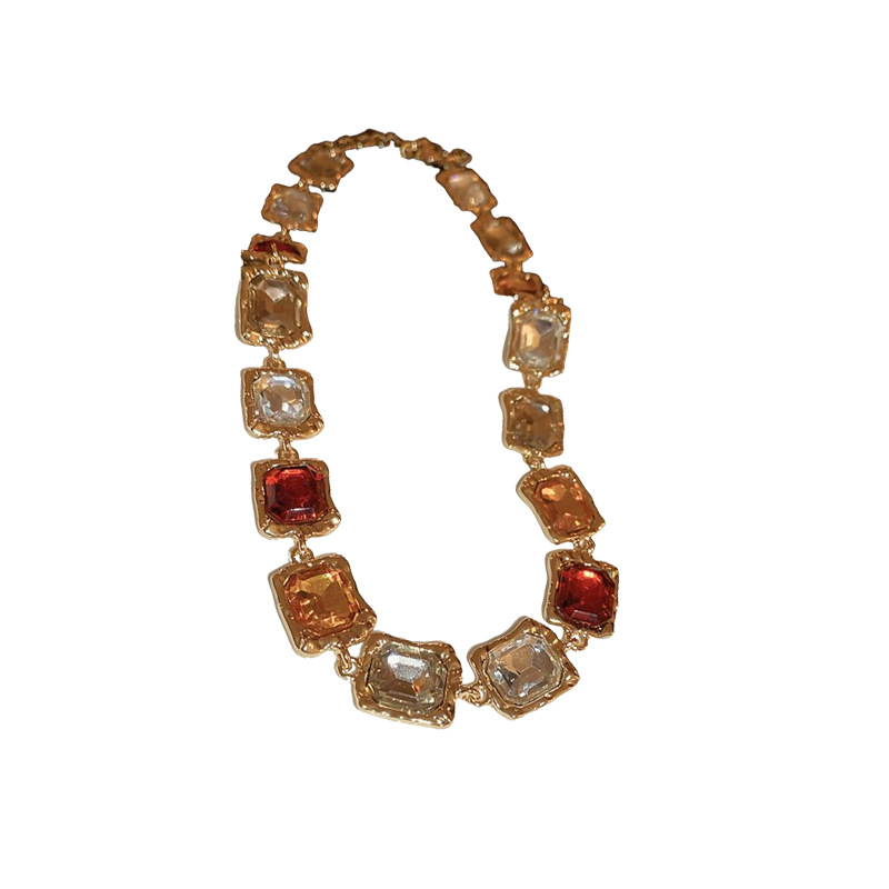 Rainbow Rhinestone Necklace & Earring Set - Gold Plated Multi-Color Drop Jewelry with Crystal Accents