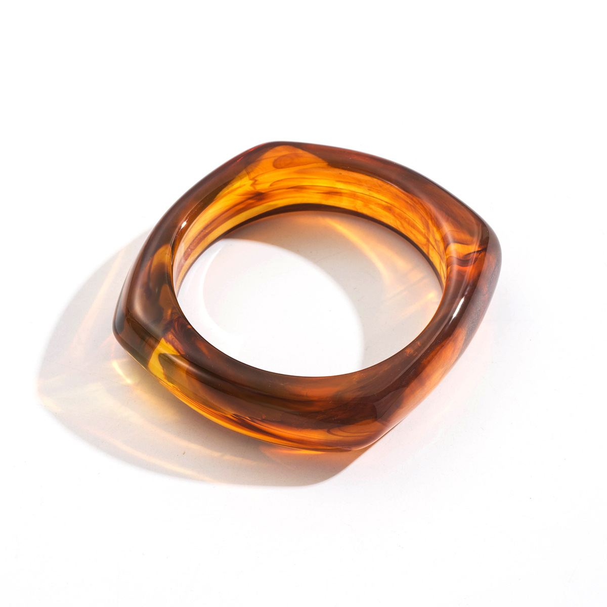 Abstract Resin Bangle Bracelet Set - Gold Plated Wave & Solid Designs in Cream, Amber & Metallic Tones