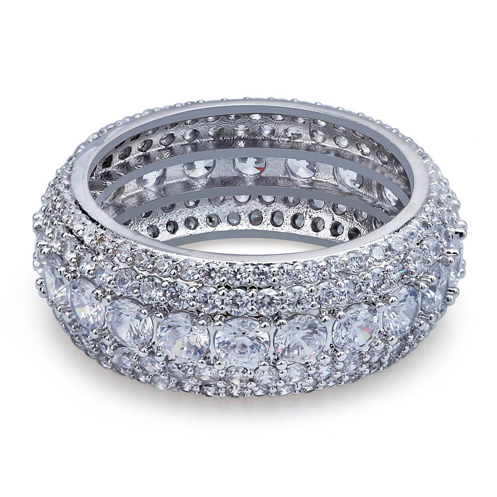 Full Pave Crystal Band Ring - Gold/Silver Plated Eternity Style with Sparkling Baguette Inlays