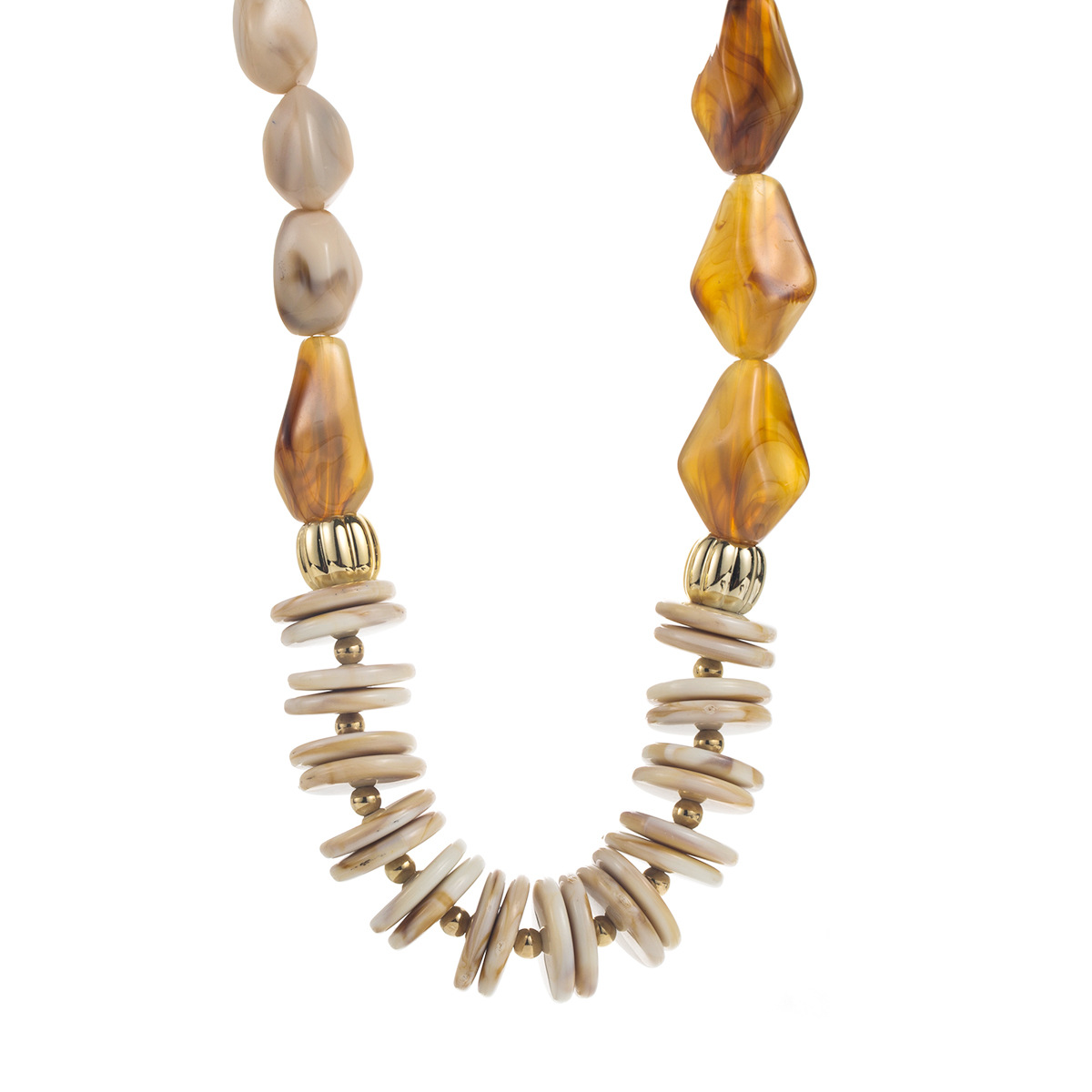 Bohemian Resin Beaded Necklace - Gold Accented Choker with Natural Earth Tones