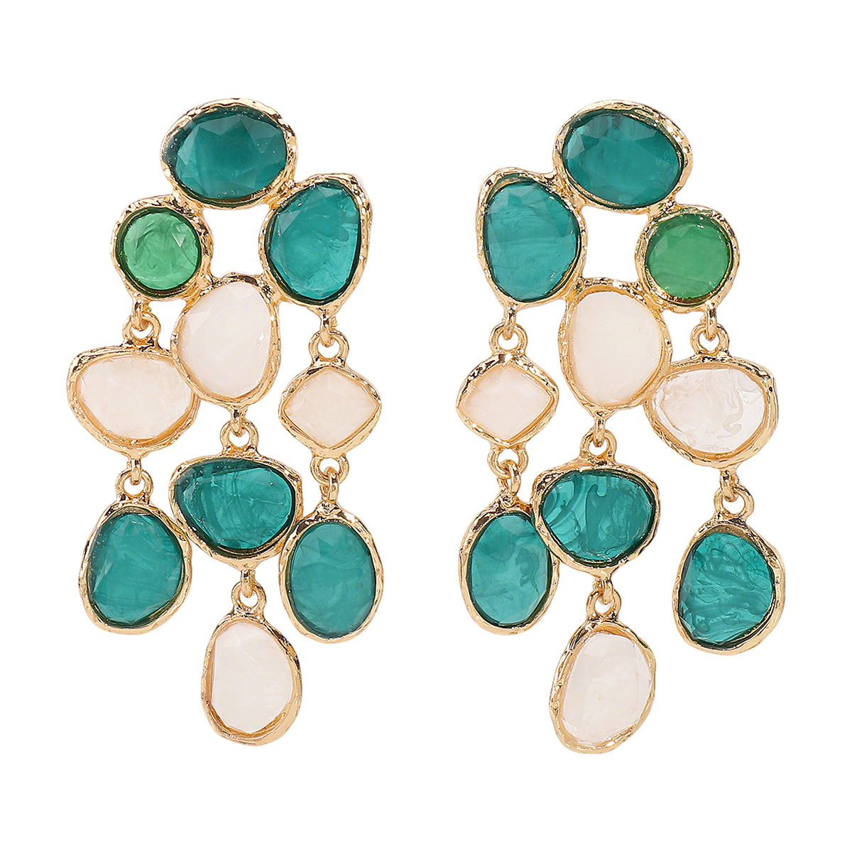 Colorful Resin Drop Earrings - Gold Plated Chandelier with Multi-Tone Gem Accents