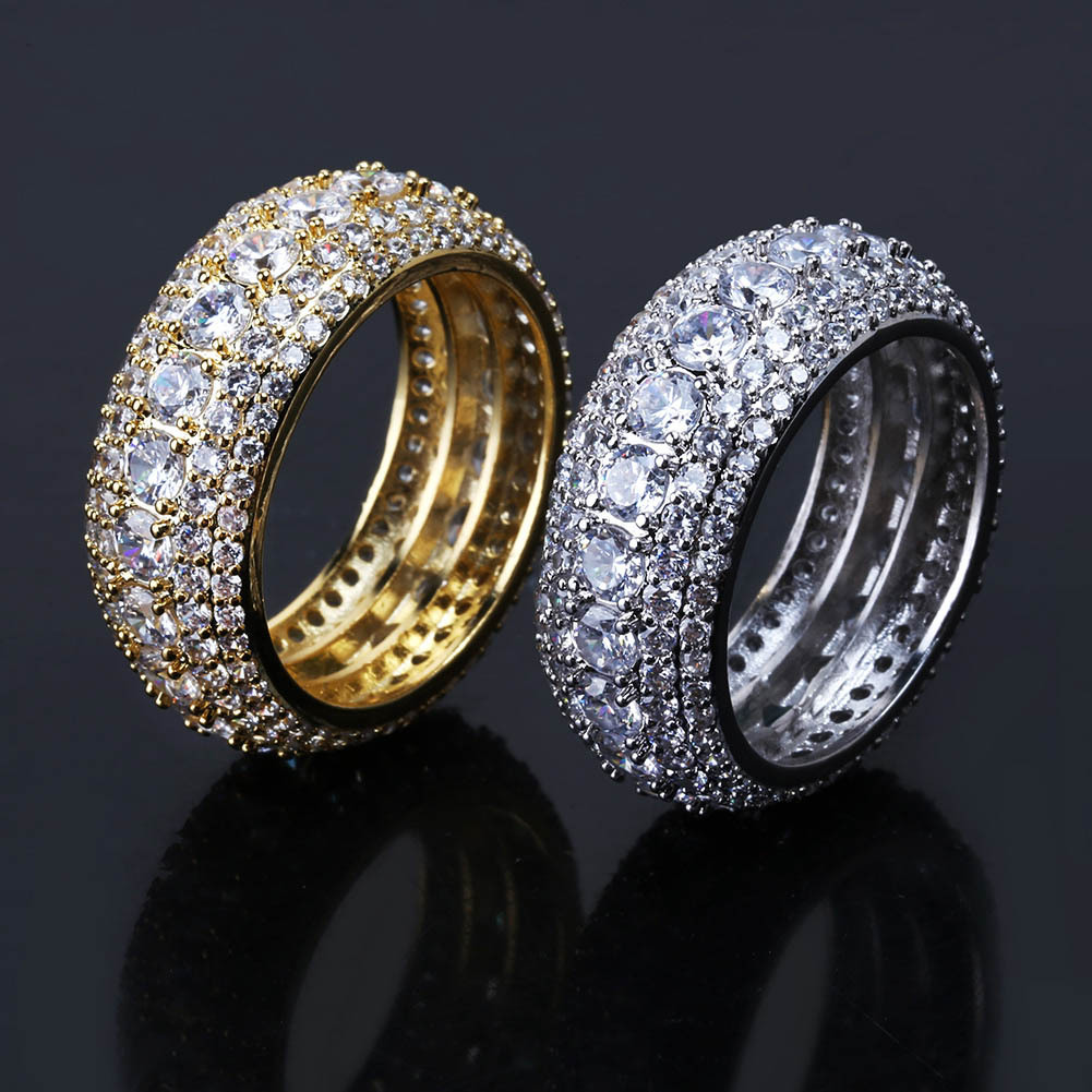 Full Pave Crystal Band Ring - Gold/Silver Plated Eternity Style with Sparkling Baguette Inlays