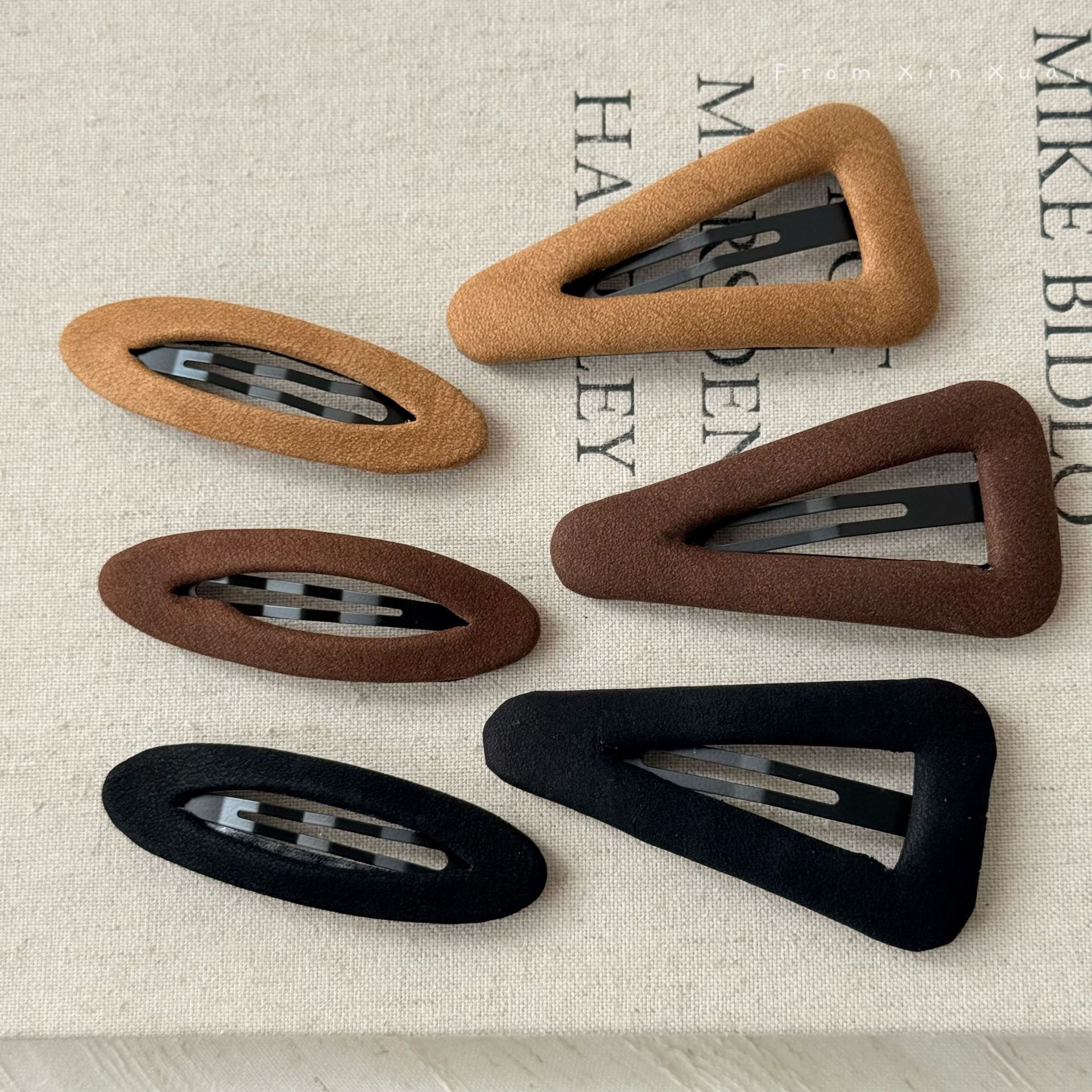 N-Velvet Matte Hair Clips Set - Geometric Snap Barrettes in Earthy Tones