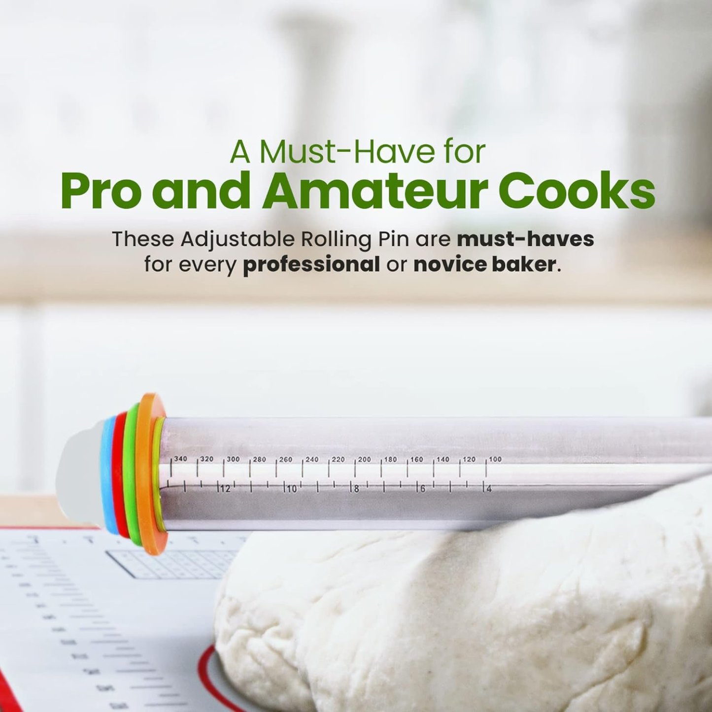 Stainless Steel Rolling Pin With Adjustable Thickness Rings