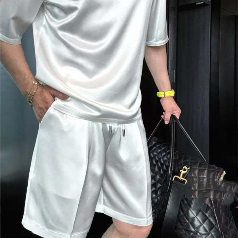 🔥High Quality Men's Mercerized Cotton Casual Solid Color Top and Shorts Two-Piece Set[Loose fit, suitable for all occasions]