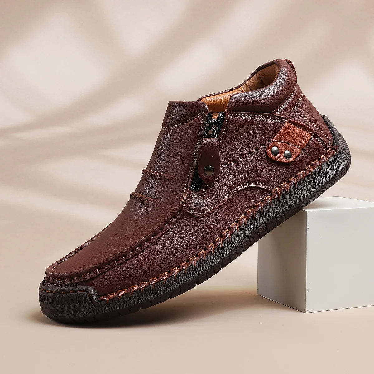 ⏰Limited Time Sale 50% OFF-Men’s Handmade Premium Leather Slip-On Driving Boots – Wide Toe, Arch Support