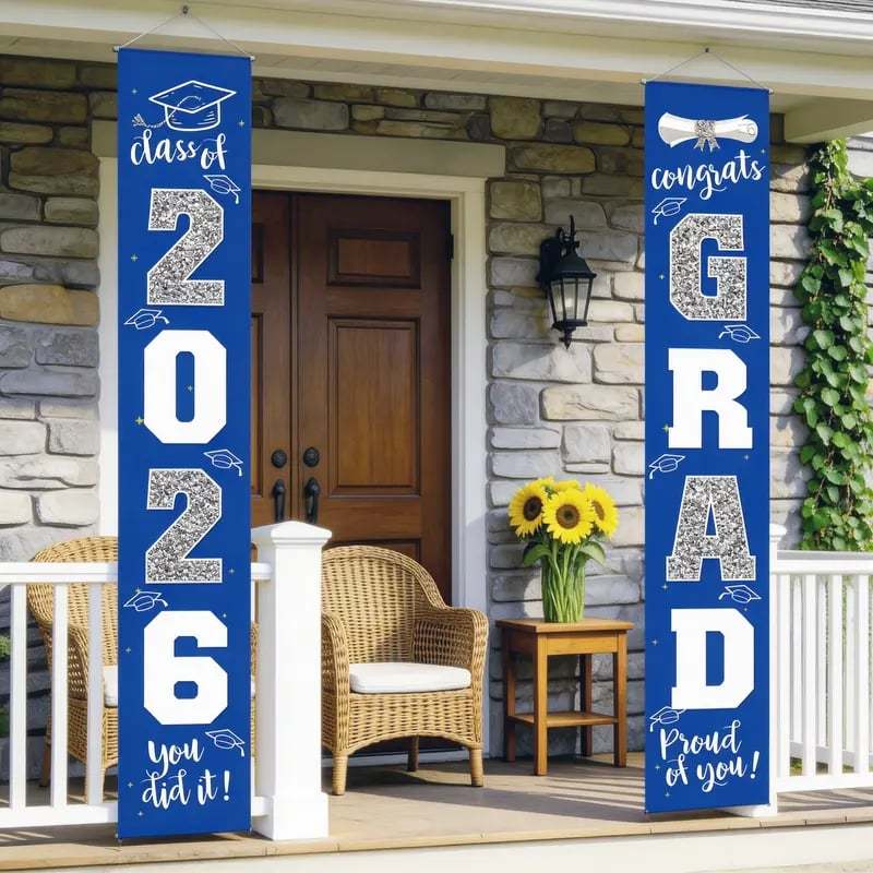 🔥2026 LAST DAY 49% OFF - 🎓Class of 2026 Graduation Banner | Congrats Grad Front Door Porch Decor for Graduation Party (✨Set of 2)