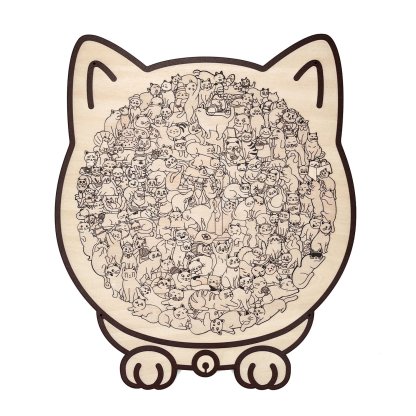 135-Piece Morandi-Colored Cat Shaped Wooden Jigsaw Puzzle