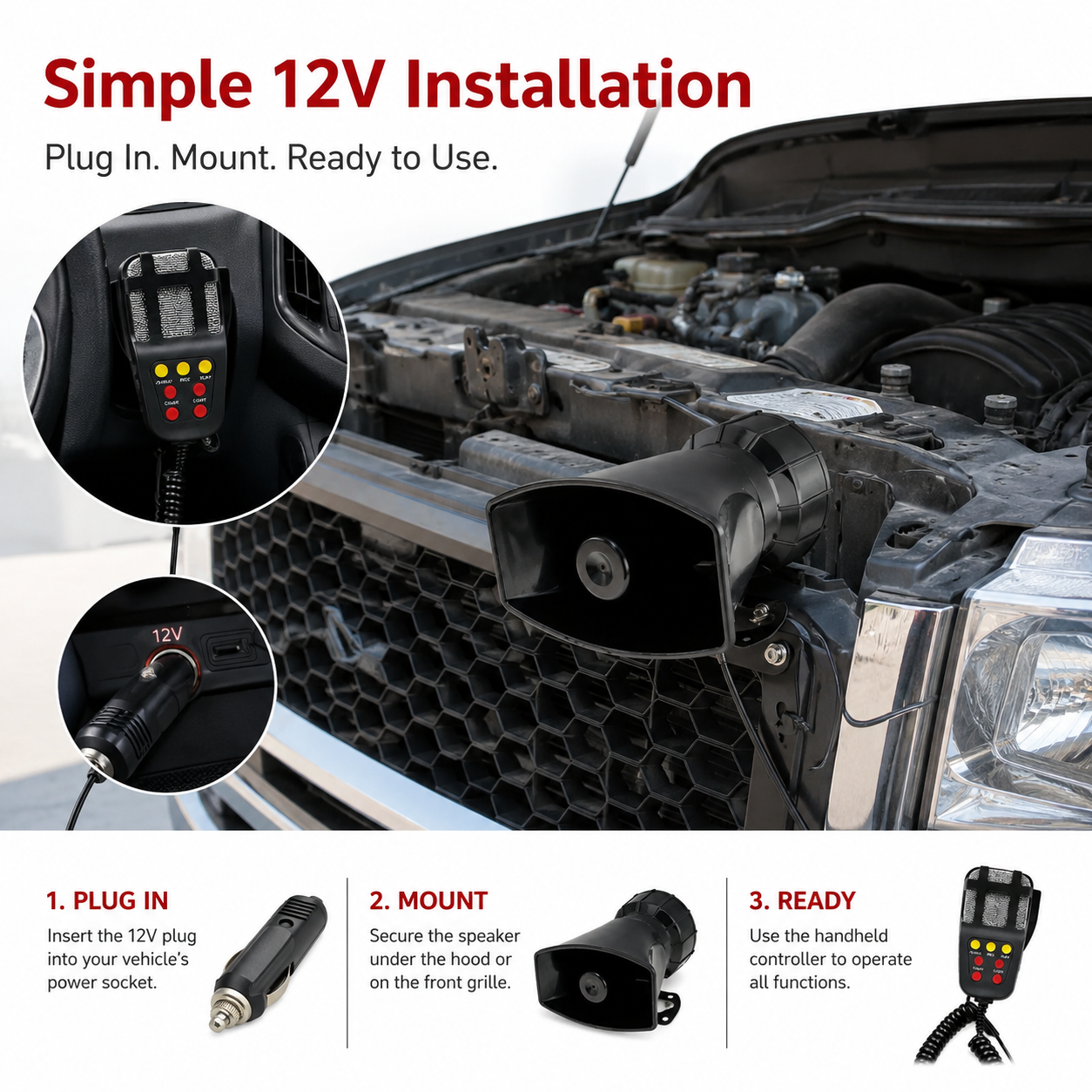 Complete 12V PA speaker system features