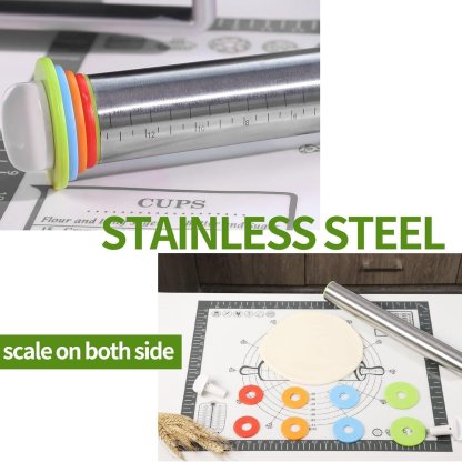 Stainless Steel Rolling Pin With Adjustable Thickness Rings