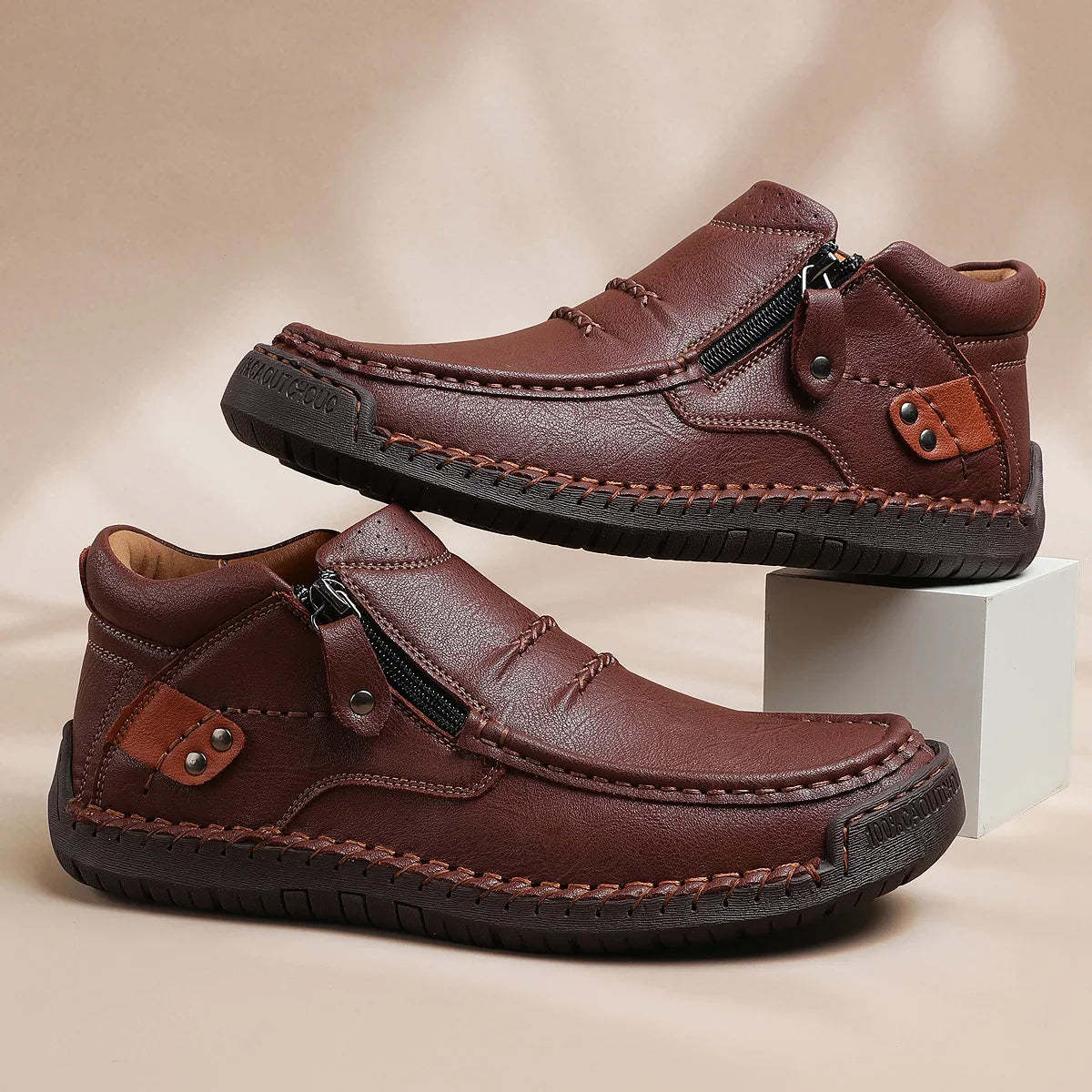 ⏰Limited Time Sale 50% OFF-Men’s Handmade Premium Leather Slip-On Driving Boots – Wide Toe, Arch Support