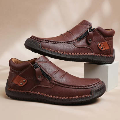 ⏰Limited Time Sale 50% OFF-Men’s Handmade Premium Leather Slip-On Driving Boots – Wide Toe, Arch Support