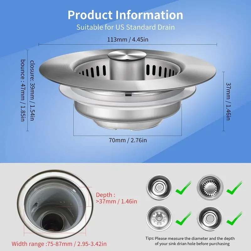 🎁Upgraded 3 in 1 Kitchen Sink Drain Strainer