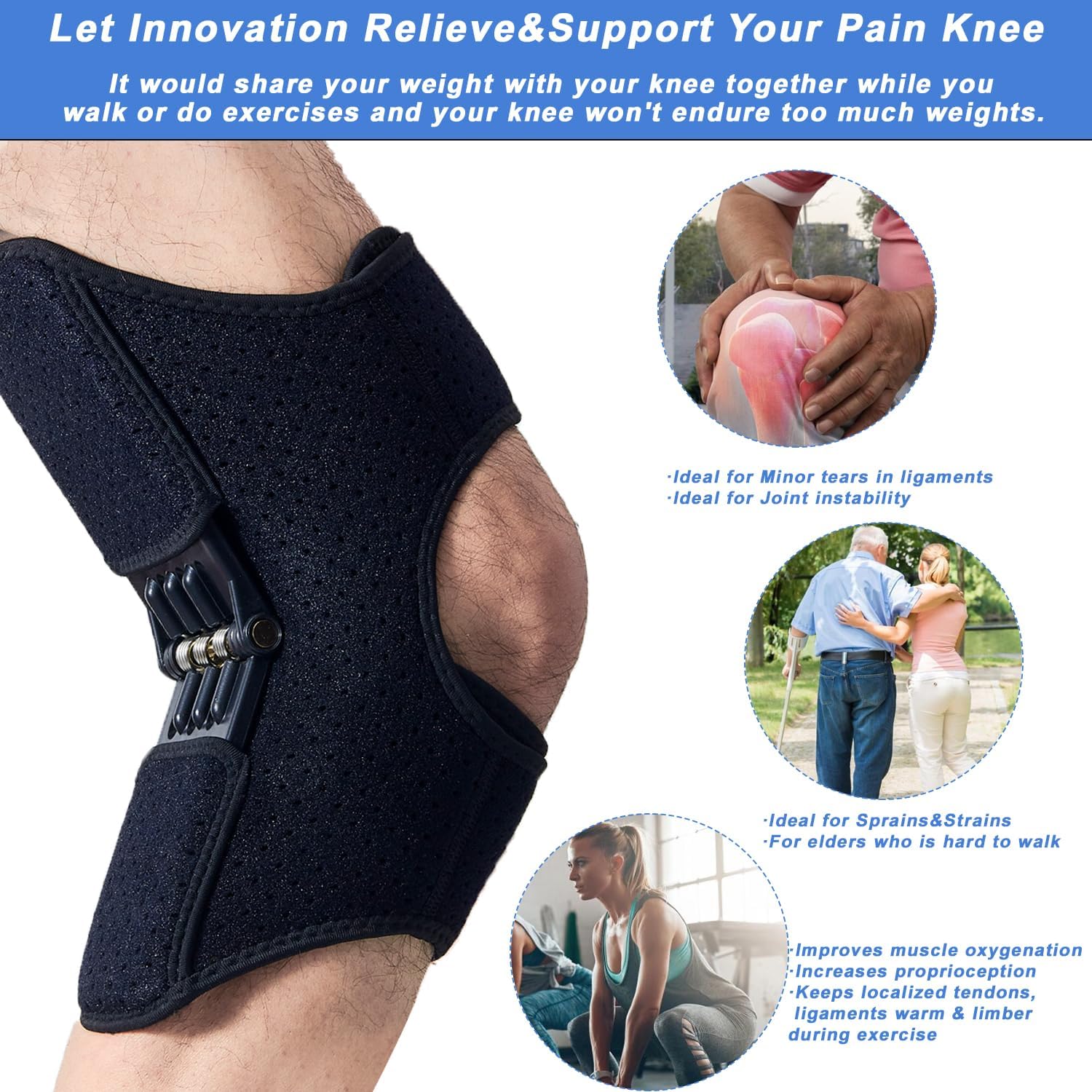 🔥Hot Sale🔥Enhanced Knee Brace Stabilizer - Adjustable Triple-Spring Support for Squats, Climbing & Recovery