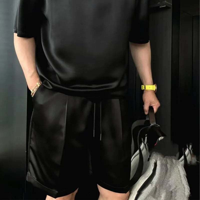 🔥High Quality Men's Mercerized Cotton Casual Solid Color Top and Shorts Two-Piece Set[Loose fit, suitable for all occasions]