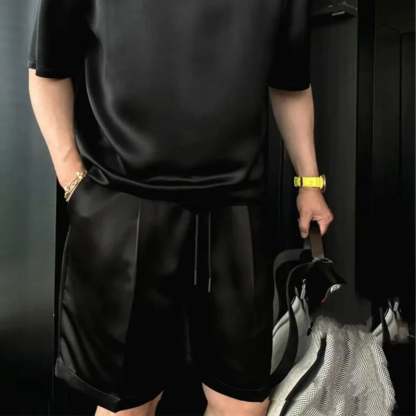 🔥High Quality Men's Mercerized Cotton Casual Solid Color Top and Shorts Two-Piece Set[Loose fit, suitable for all occasions]