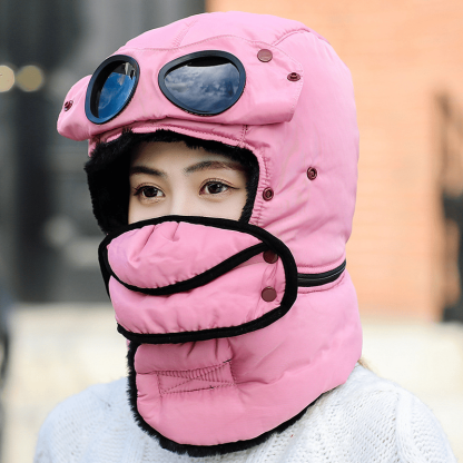 🔥LAST DAY 50% OFF🎿❄️ Winter Thermal Hat with Glasses Windproof Ski Mask Cap Fashion Warm Hat for Cycling✨