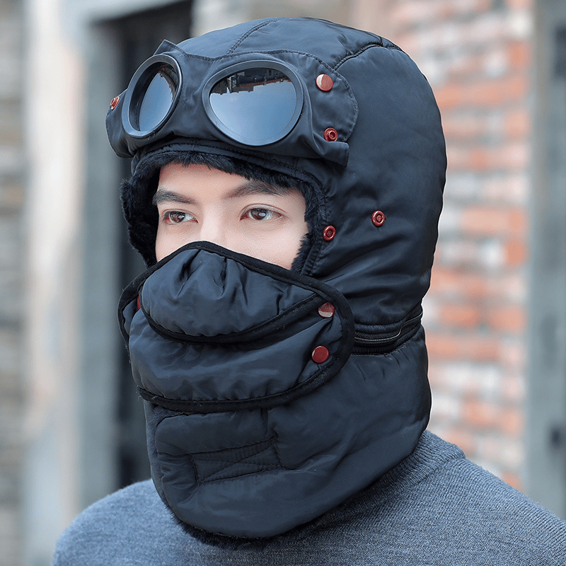 🔥LAST DAY 50% OFF🎿❄️ Winter Thermal Hat with Glasses Windproof Ski Mask Cap Fashion Warm Hat for Cycling✨