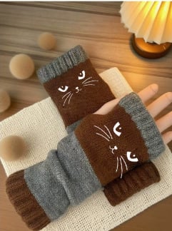 🎁🐱Cat Knitted fingerless gloves🧶