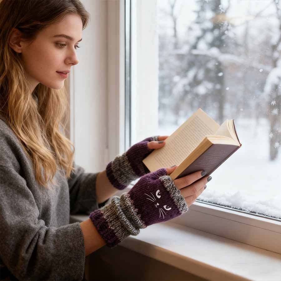 🎁🐱Cat Knitted fingerless gloves🧶