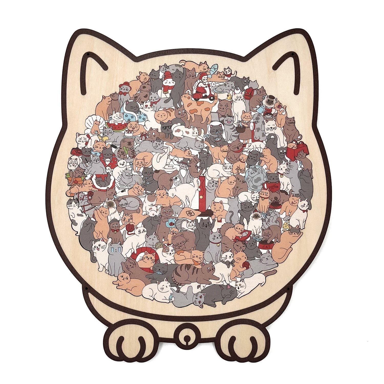 135-Piece Morandi-Colored Cat Shaped Wooden Jigsaw Puzzle
