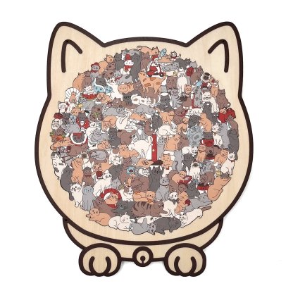 135-Piece Morandi-Colored Cat Shaped Wooden Jigsaw Puzzle