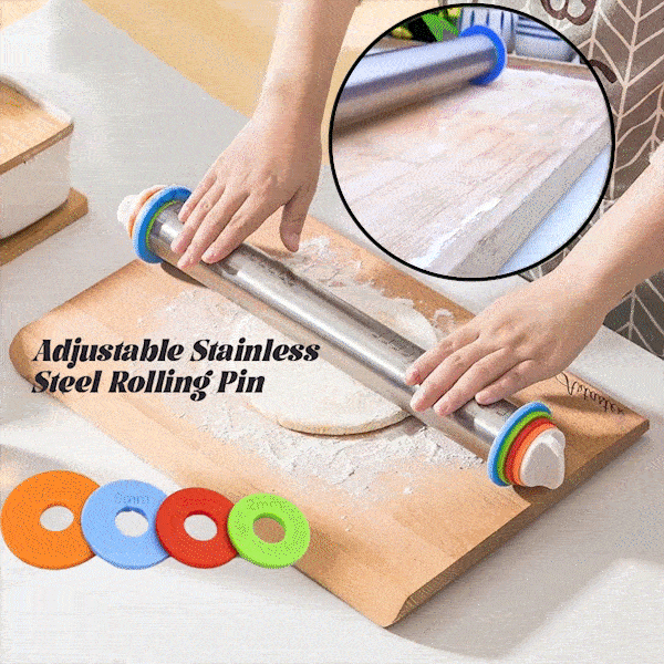 Stainless Steel Rolling Pin With Adjustable Thickness Rings
