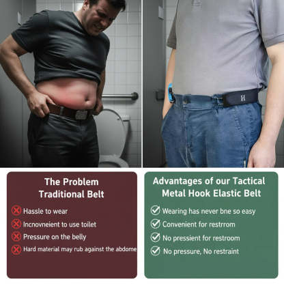 Tactical Metal Hook Elastic Belt (Unisex) - Patented No - Buckle Invisible Design | Soft Adjustable Side