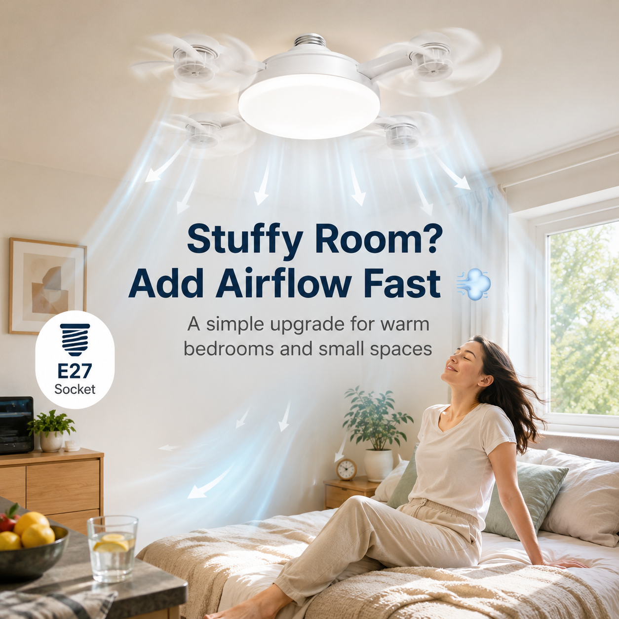 Stuffy room add airflow fast with E27 fan light