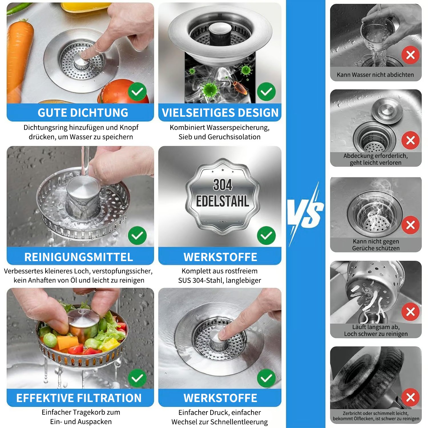 🔥 Last Day 49% Off – Improved 3-in-1 Drain Screen for Kitchen Sink