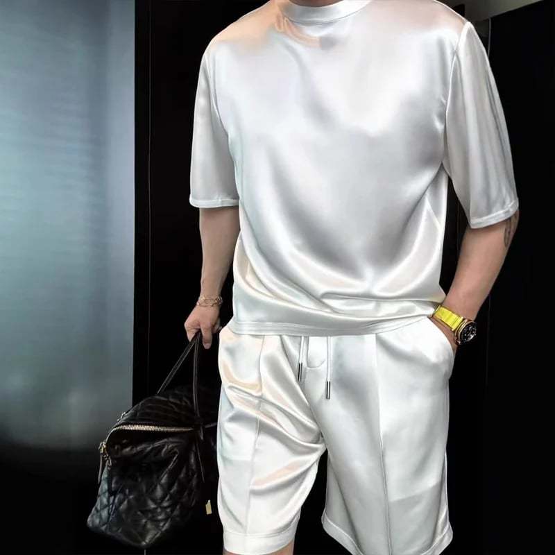 🔥High Quality Men's Mercerized Cotton Casual Solid Color Top and Shorts Two-Piece Set[Loose fit, suitable for all occasions]