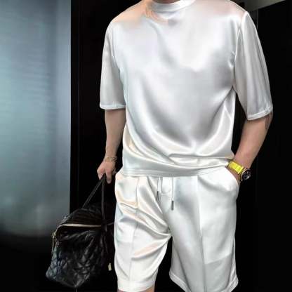 🔥High Quality Men's Mercerized Cotton Casual Solid Color Top and Shorts Two-Piece Set[Loose fit, suitable for all occasions]