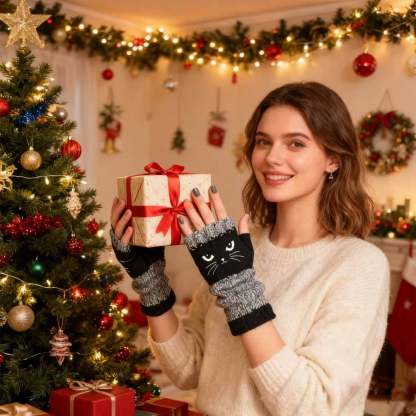 🎁🐱Cat Knitted fingerless gloves🧶