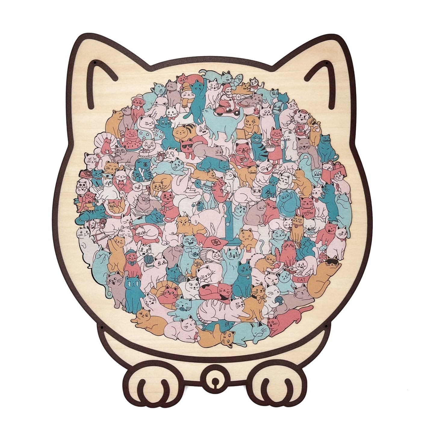 135-Piece Morandi-Colored Cat Shaped Wooden Jigsaw Puzzle