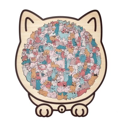 135-Piece Morandi-Colored Cat Shaped Wooden Jigsaw Puzzle