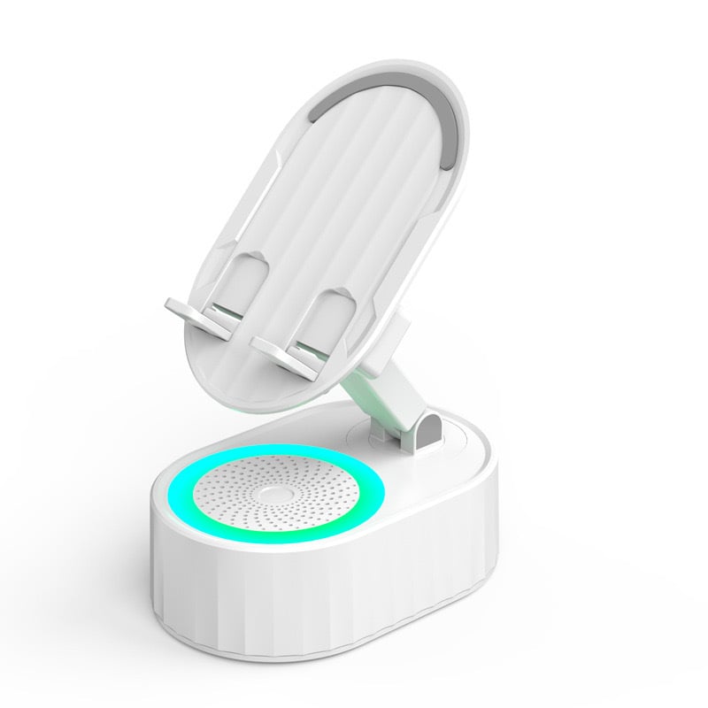Upgraded Cell Phone Stand with Induction Speaker/Power Bank/Atmosphere Light