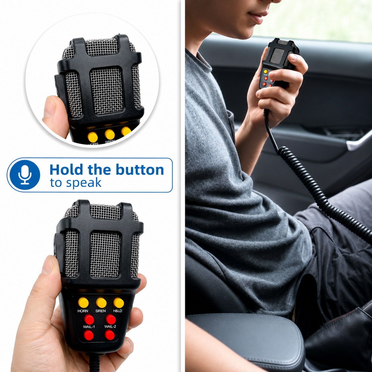 Hold the button to speak using handheld microphone controller