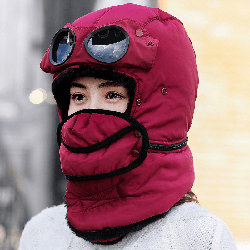 🔥LAST DAY 50% OFF🎿❄️ Winter Thermal Hat with Glasses Windproof Ski Mask Cap Fashion Warm Hat for Cycling✨